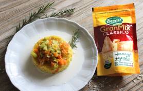 Riso al salto con carote e porri su crema di GranMix classico