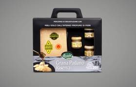 Confezione Grana Padano Riserva stagionato oltre 20 mesi con mieli