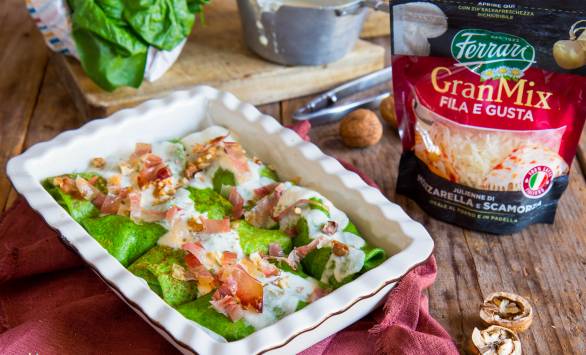Crepes verdi agli spinaci con crema di zucca