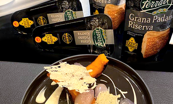 Chef Andrea Berton, zucca al forno con scalogno e Grana Padano