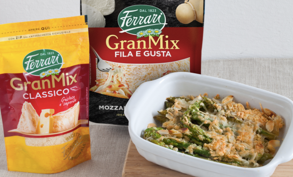 Asparagi gratinati alle mandorle e GranMix Ferrari