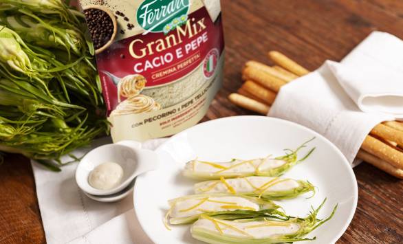 Puntarelle ripiene di GranMix Cacio e Pepe e limone dolce 