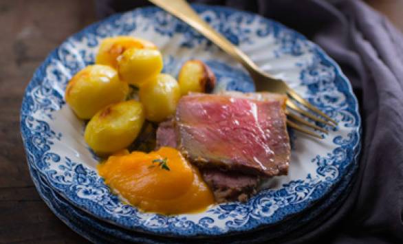 Purea di zucca al timo e roast beef