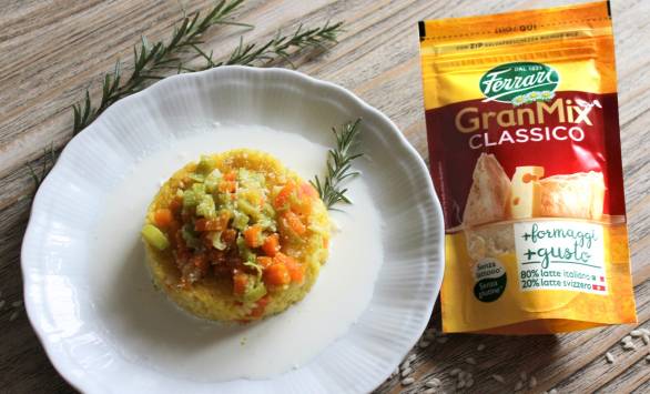 Riso al salto con carote e porri su crema di GranMix classico