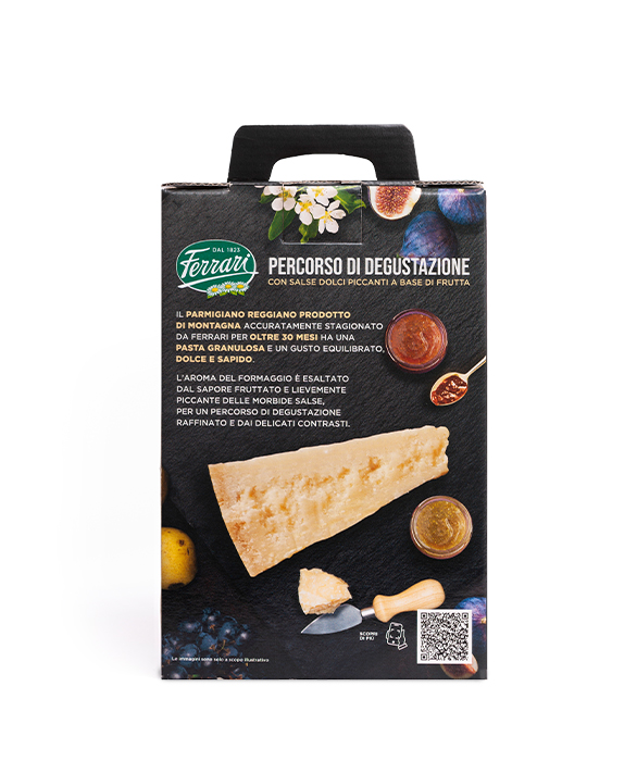Percorso di Degustazione: Parmigiano Reggiano Prodotto di Montagna 30 mesi con salse dolci piccanti a base di frutta