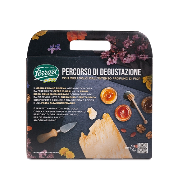 Confezione Grana Padano Riserva stagionato oltre 20 mesi con mieli